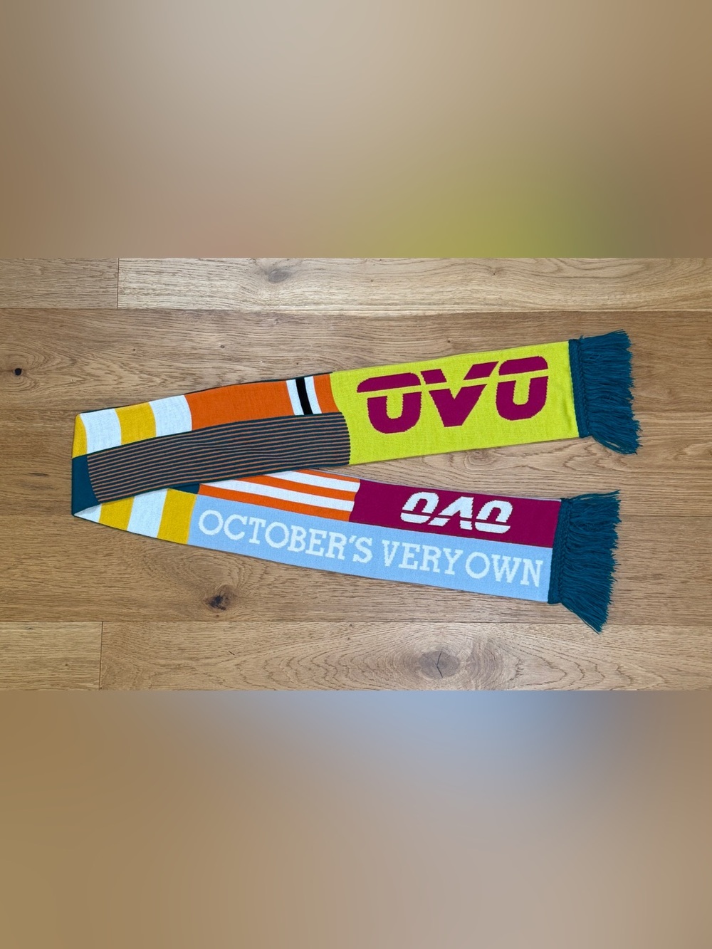October's Very Own OVO Owl Scarf Orange Yellow Blue Winter Scarf Toque Drake